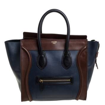 Pre Owned Celine Tri Color Leather Mini Luggage Tote