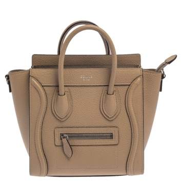 Pre Owned Celine Beige Leather Nano Luggage Tote