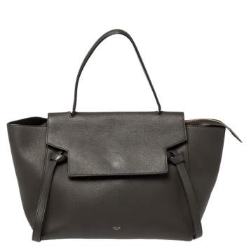 Pre Owned Celine Dark Grey Leather Small Belt Top Handle Bag