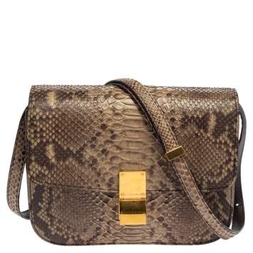 Pre Owned Celine Brown Python Medium Classic Box Shoulder Bag