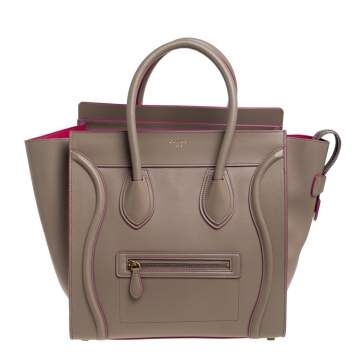 Pre Owned Celine Beige/Pink Leather Mini Luggage Tote