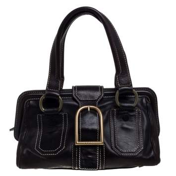 Pre Owned Celine Brown Leather Buckle Satchel