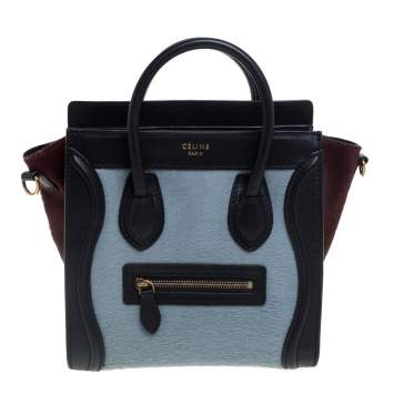 Pre Owned Celine Tri Color Calf Hair and Leather Nano Luggage Tote