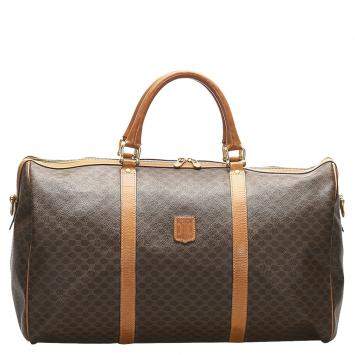 Pre Owned Celine Brown/Beige Coated Canvas Macadam Travel Bag 