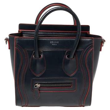 Pre Owned Celine Navy Blue/Red Leather Nano Luggage Tote