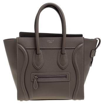 Pre Owned Celine Taupe Leather Micro Luggage Tote