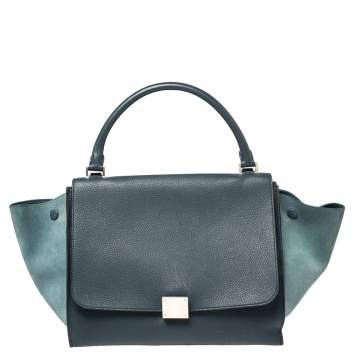Pre Owned Celine Blue Leather and Suede Medium Trapeze Bag