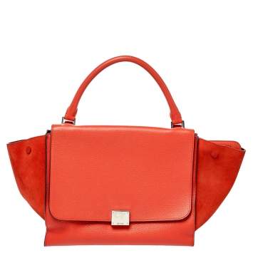 Pre Owned Celine Orange Leather and Suede Medium Trapeze Bag
