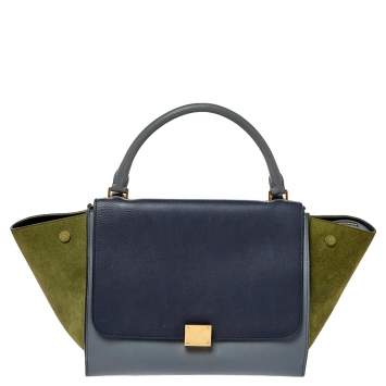 Pre Owned Celine Tricolor Leather and Suede Medium Trapeze Top Handle Bag