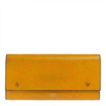 Pre Owned Celine Yellow Leather Large Multifunction Flap Wallet