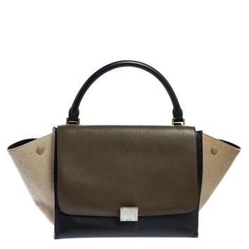 Pre Owned Celine Tri Color Leather and Canvas Medium Trapeze Bag