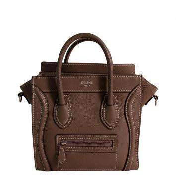 Pre Owned Celine Brown Leather Nano Luggage Tote Bag