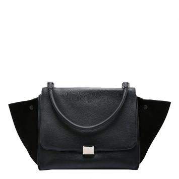 Pre Owned Celine Black Calfskin Leather Trapeze Large Bag