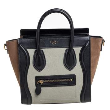 Pre Owned Celine Tri Color Leather and Nubuck Nano Luggage Tote
