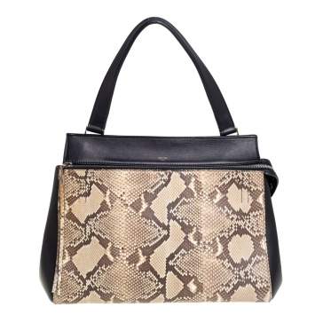 مملوكة مسبقًا Celine Black/Beige Python and Leather Medium Edge Top Handle Bag