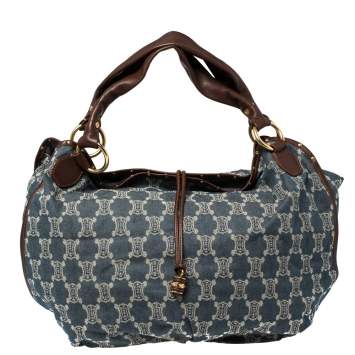Pre Owned Celine Blue/Brown Macadam Denim and Leather Bittersweet Hobo