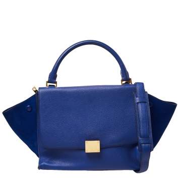 Pre Owned Céline Blue Suede and Leather Mini Trapeze Top Handle Bag