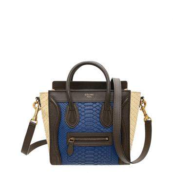 Pre Owned Celine Tricolor Python Leather Nano Luggage Tote Bag