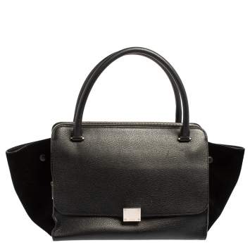 Pre Owned Celine Black Leather and Suede Medium Trapeze Top Handle Bag