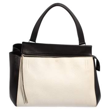 Pre Owned Celine Black/White Leather Medium Edge Top Handle Bag