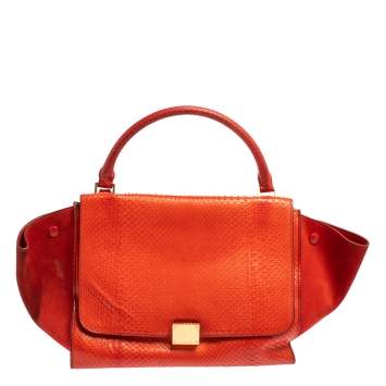 Pre Owned Céline Red Python and Suede Medium Trapeze Top Handle Bag