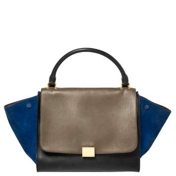 Pre Owned Celine Tricolor Leather and Suede Medium Trapeze Top Handle Bag