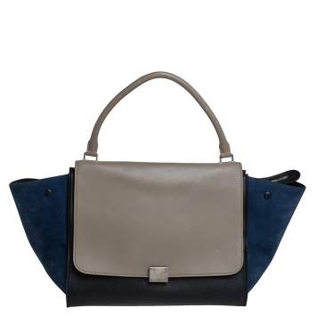 Pre Owned Celine Tricolor Leather and Suede Large Trapeze Top Handle Bag