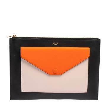 Pre Owned Celine Tri Color Leather Pocket Envelope Clutch