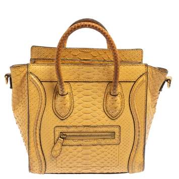 Pre Owned Celine Yellow Python Nano Luggage Tote