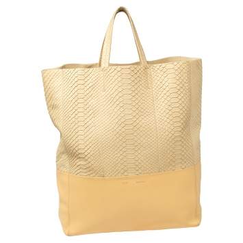 Pre Owned Celine Cream/Yellow Python and Leather Vertical Cabas Tote