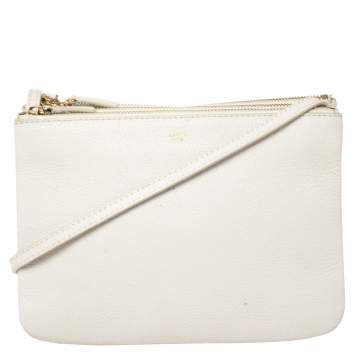 Pre Owned Céline White Leather Large Trio Crossbody Bag