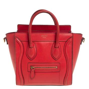 Pre Owned Celine Orange Leather Nano Luggage Tote