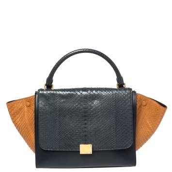 Pre Owned Celine Tricolor Python and Leather Medium Trapeze Bag