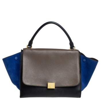 Pre Owned Celine Tricolor Leather and Suede Medium Trapeze Top Handle Bag