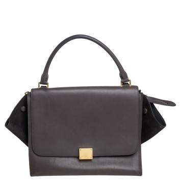 Pre Owned Celine Grey Leather and Suede Medium Trapeze Top Handle Bag