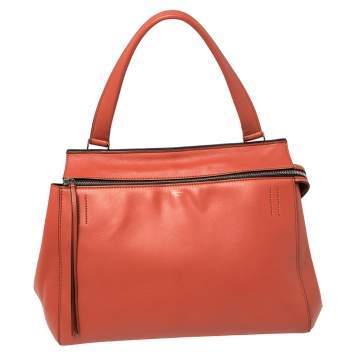 Pre Owned Celine Pastel Red Leather Medium Edge Top Handle Bag