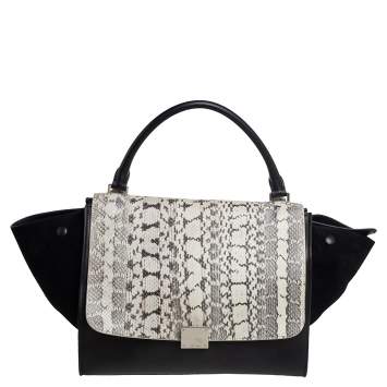 Pre Owned Celine Black Leather, Suede and Python Medium Trapeze Top Handle Bag