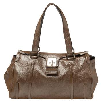Pre Owned Celine Brown Glitter Leather Front Flap Satchel