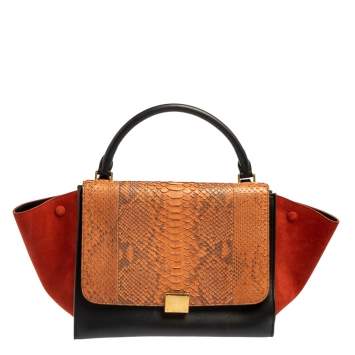 Pre Owned Celine Multicolor Python, Suede, and Leather Medium Trapeze Top Handle Bag