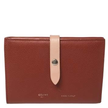 Pre Owned Celine Copper Brown/Pink Grained Leather Multifunction Strap Wallet