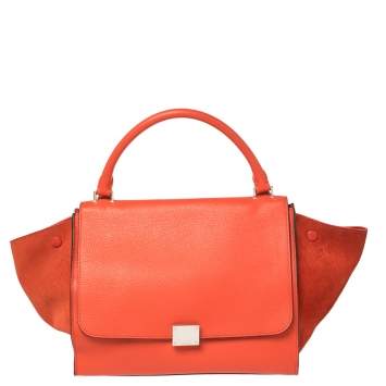 Pre Owned Celine Red Leather and Suede Medium Trapeze Top Handle Bag
