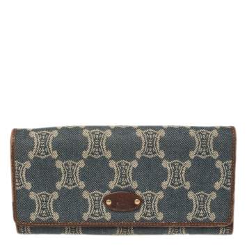 Pre Owned Céline Blue/Brown Macadam Canvas and Leather Continental Wallet