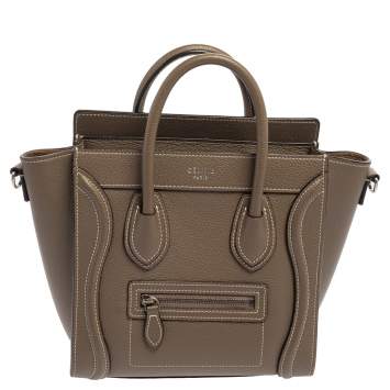 Pre Owned Celine Khaki Leather Nano Luggage Tote