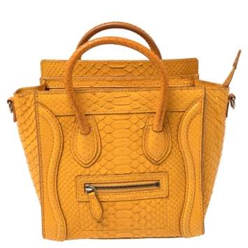 Pre Owned Celine Yellow Python Nano Luggage Tote