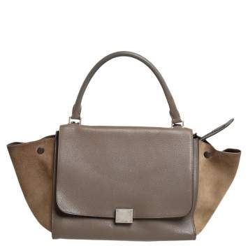 Pre Owned Celine Brown/Grey Leather and Suede Medium Trapeze Top Handle Bag
