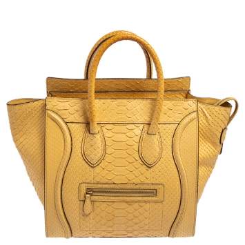 Pre Owned Celine Yellow Python Leather Mini Luggage Tote