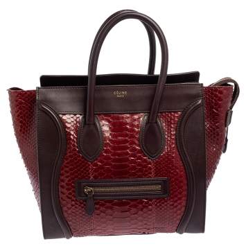 Pre Owned Céline Red/Burgundy  Python and Leather Mini Luggage Tote