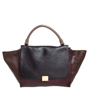 Pre Owned Celine Tri Color Leather Medium Trapeze Top Handle Bag