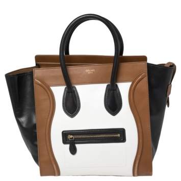 Pre Owned Celine Tri Color Leather Mini Luggage Tote