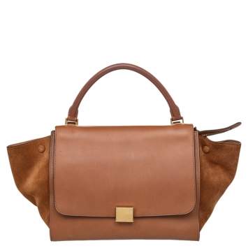 Pre Owned Celine Brown Leather And Suede Medium Trapeze Top Handle Bag